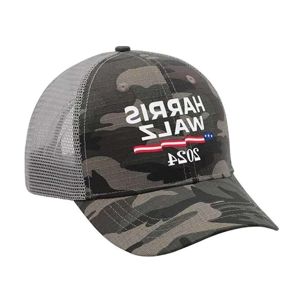 Harris Walz Hat 2024 Election Camo Trucker Cap Kamala President Democrat Gift