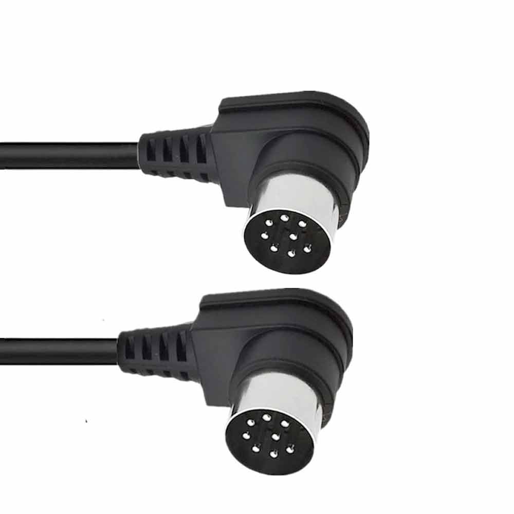 Dual 90° Angle 8-Pin DIN Plug to Male Speaker Audio Cable – 1m