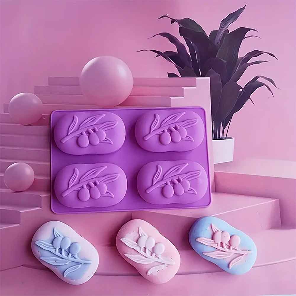 4 Cavity Craft Tools Olive Tree Shape Silicone Mould Handmade Cake Soap Mold AU