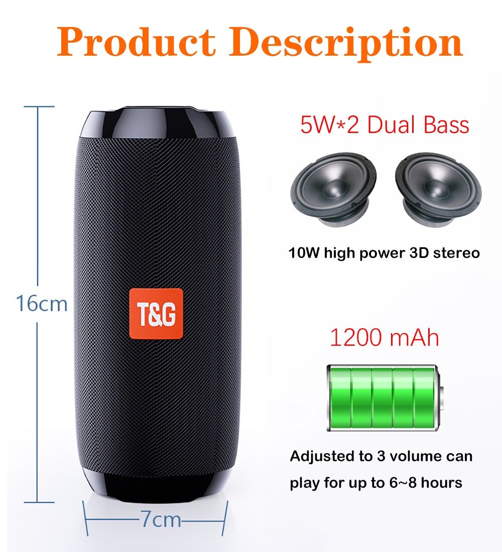 Portable Wireless Bluetooth USB Speaker – Mini Outdoor Speaker with TF Card & FM Radio