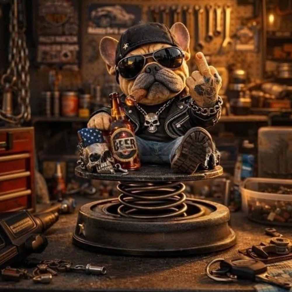 “Too Old To Care” Dashboard Bobblehead – Funny Resin Bulldog Nodding Head Dog