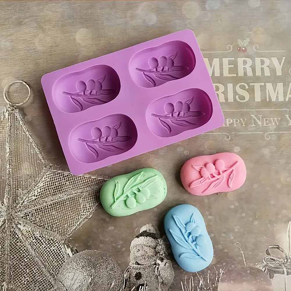 4 Cavity Craft Tools Olive Tree Shape Silicone Mould Handmade Cake Soap Mold AU