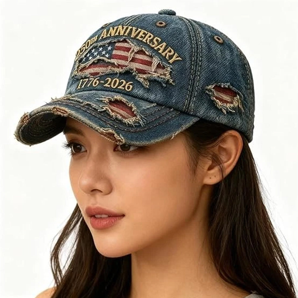 250th US Anniversary Denim Hat - 1776-2026 Patriotic Printed Baseball Cap