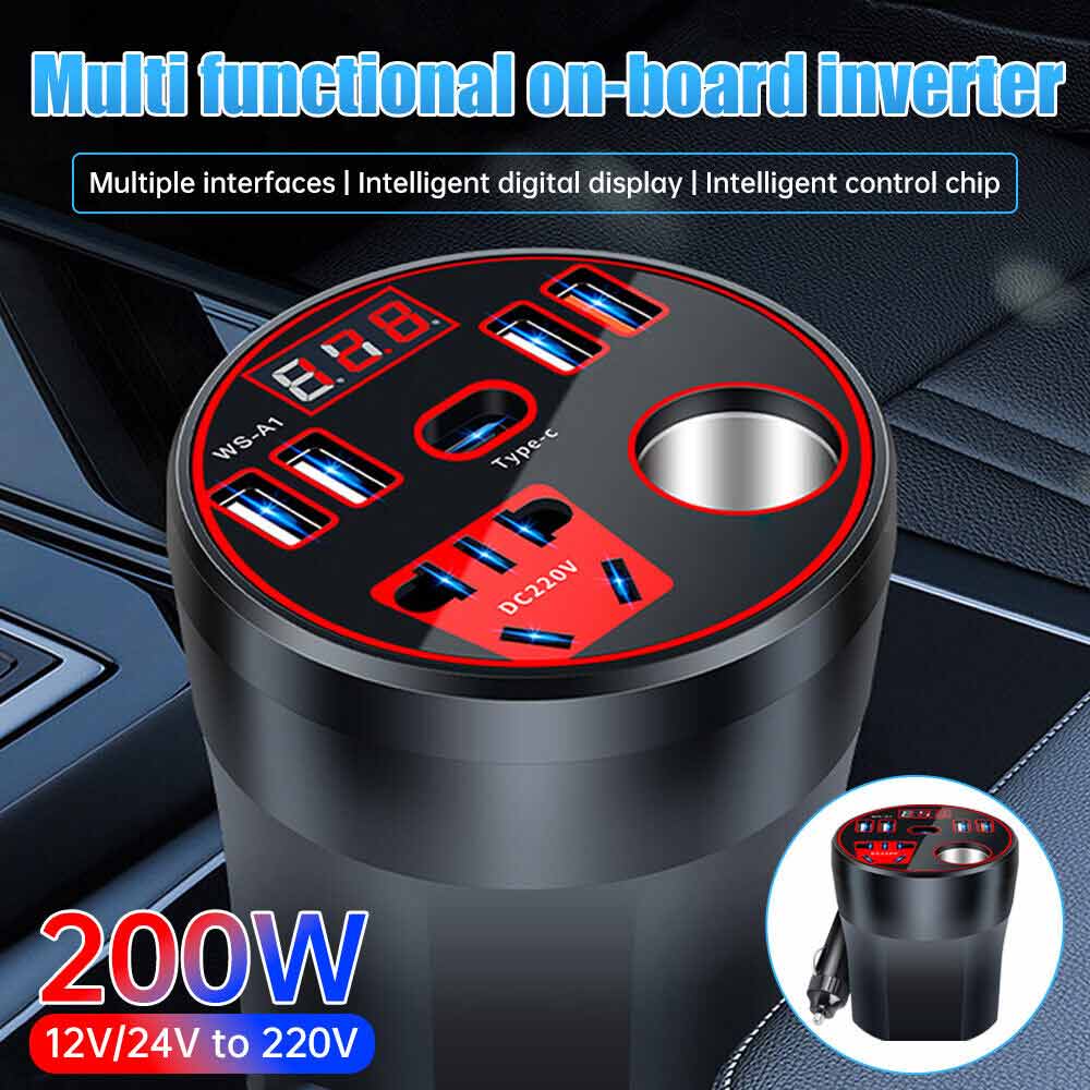 200W Car Power Inverter DC 12V/24V to AC 220V Converter Adapter Charger Outlets