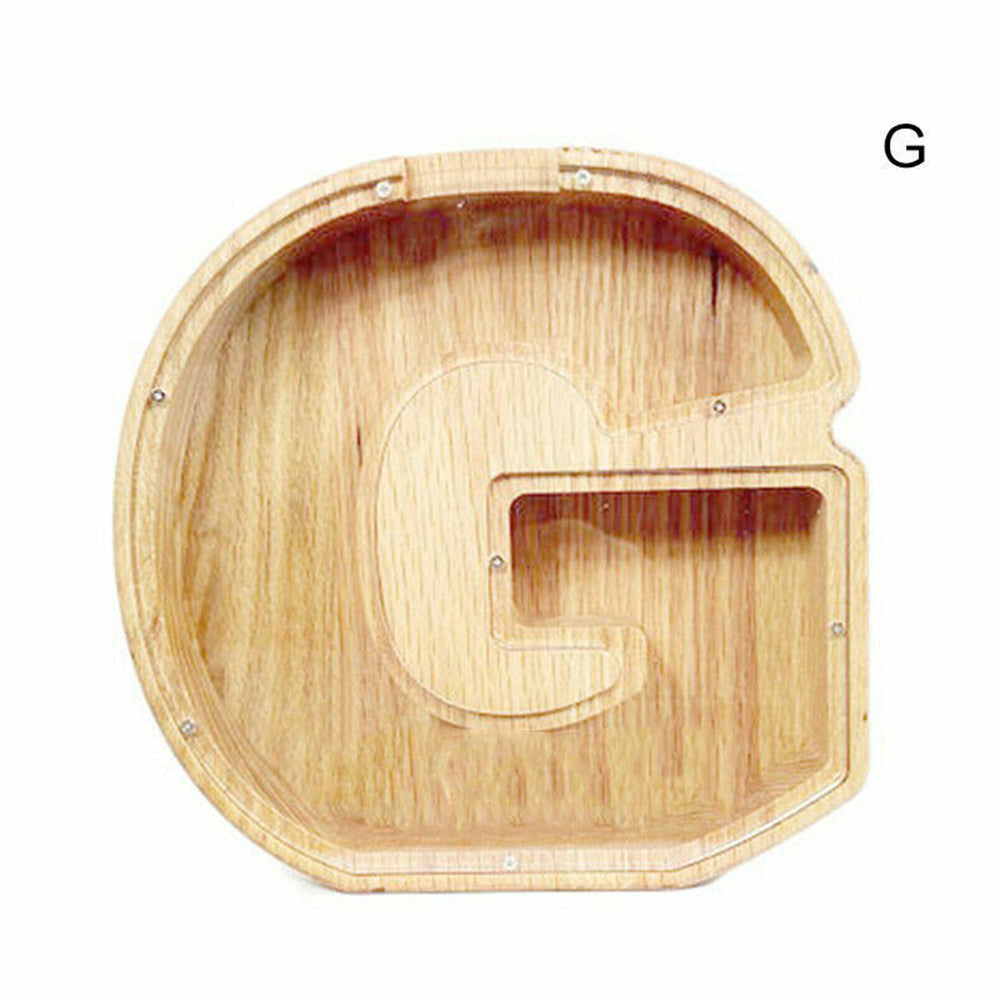 Wooden Piggy Bank Funny Letter/Alphabet Coin Saving Money Box Kids Adults Gift