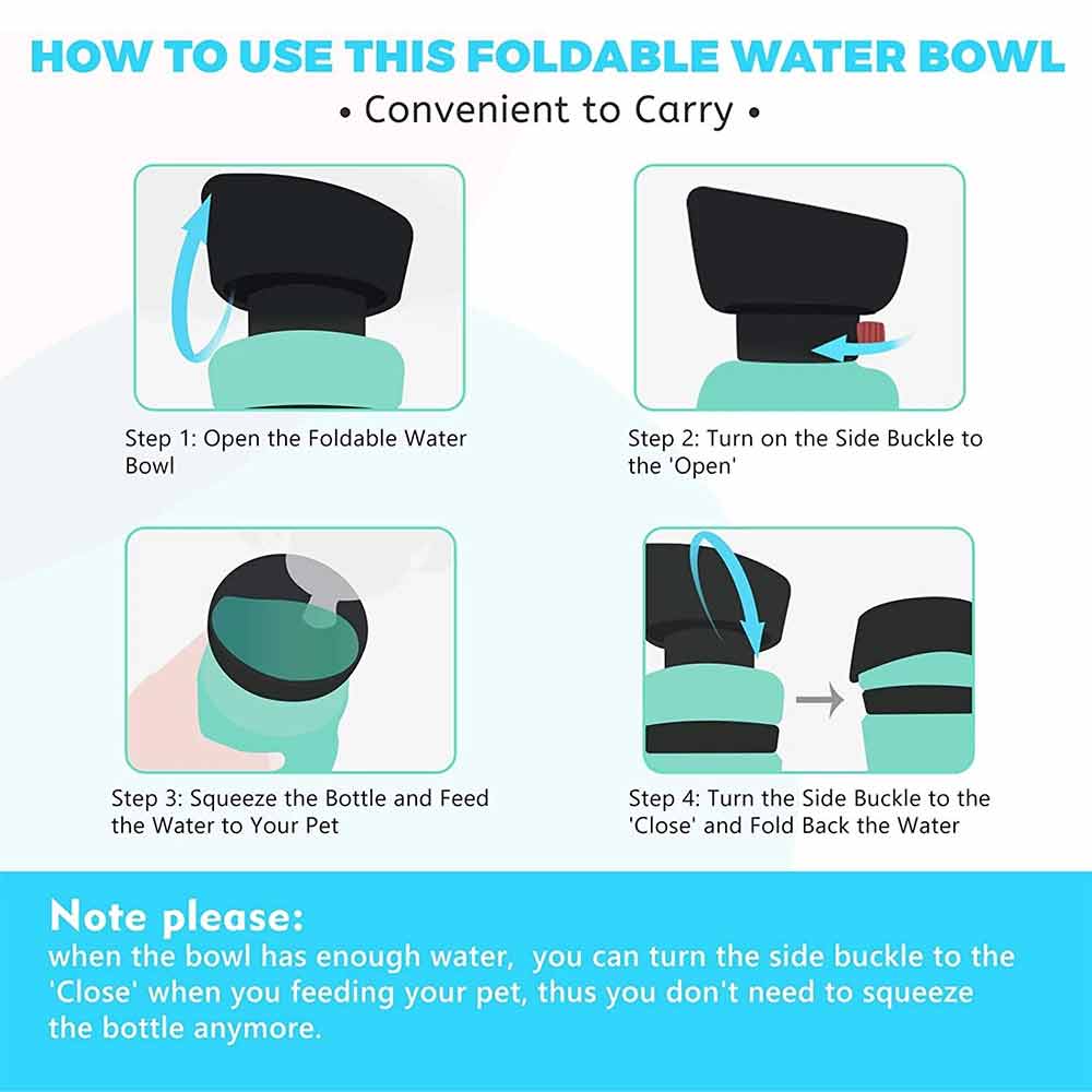Portable Dog Water Bottle – 520ml Travel Dog Water Bottle with Foldable Bowl