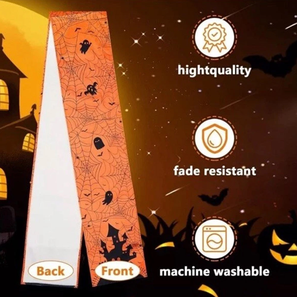 Halloween Table Runner Orange Autumn Kitchen Dining Cobweb Castle 275*33cm