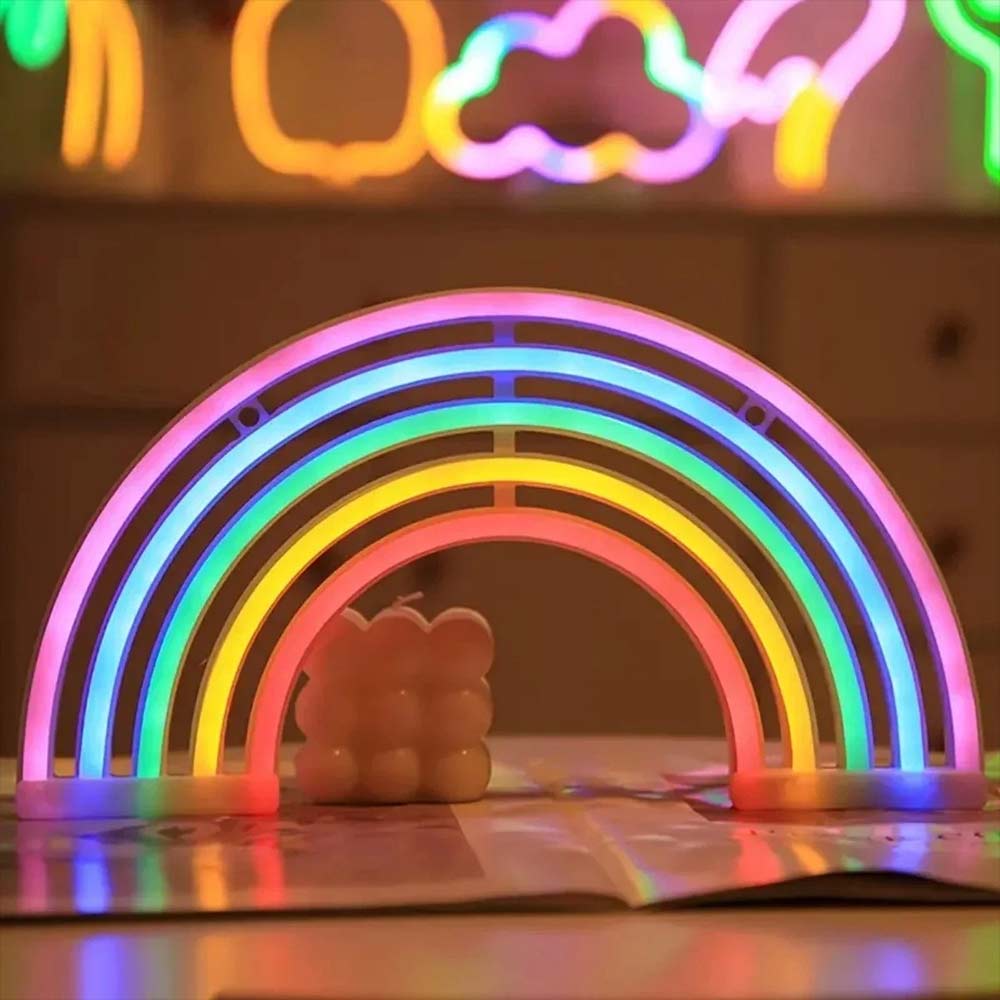 Rainbow LED Neon Light Stand - Colourful Wall Desk Lamp Room Decor