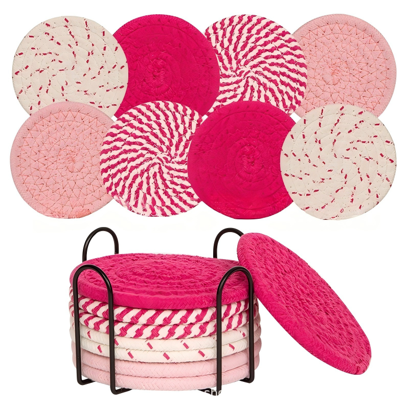 8-Piece Cup Coaster Set – Non-Woven Heat Resistant Mat with Non-Slip Iron Frame