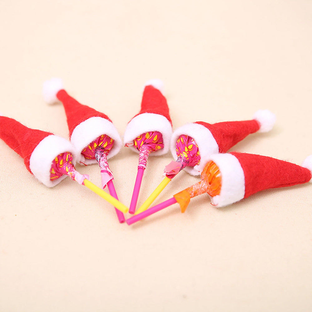20PCS Christmas Mini Santa Hats - Lollipop & Candy Cane Covers Xmas Party Decor