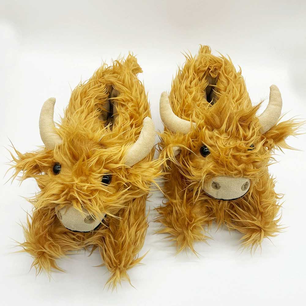 Highland Cow Slippers for Women - Novelty Fluffy Plush Warm Animal Slippers