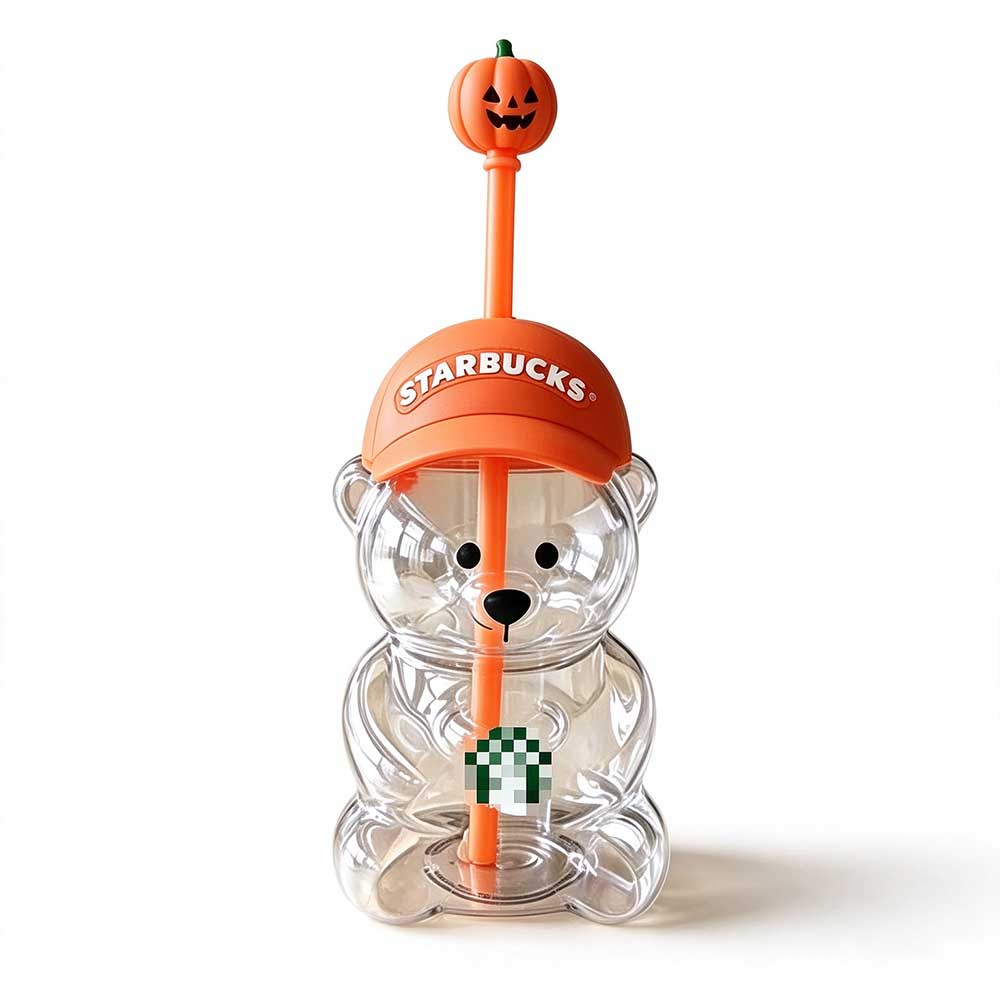 Pumpkin Straw Topper Bear Cup – Halloween Orange Cap Collectible Drinkware