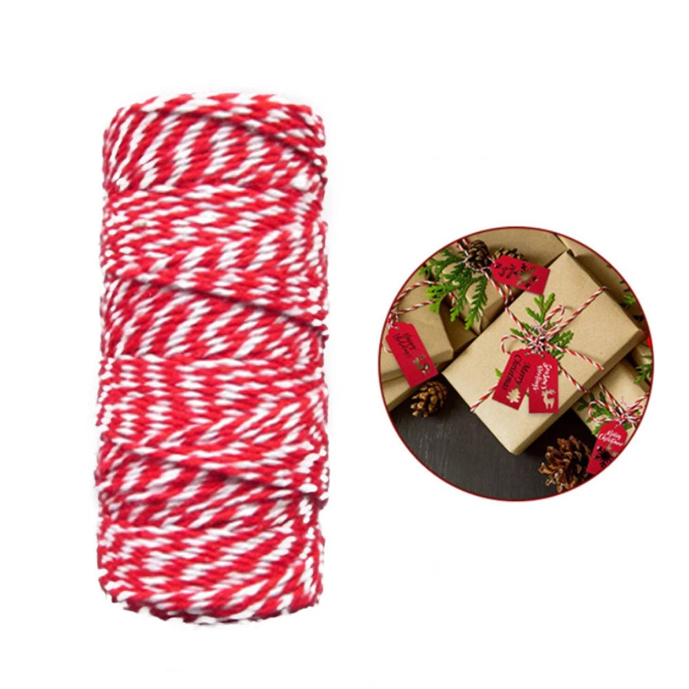 100m Red & White Twine String Natural Cotton Jute for Gift Wrapping, Christmas Crafts & DIY Decor