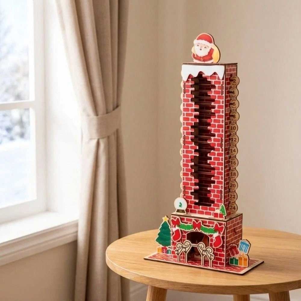 24-Day Santa Chimney Advent Calendar – Wooden Christmas Countdown Puzzle