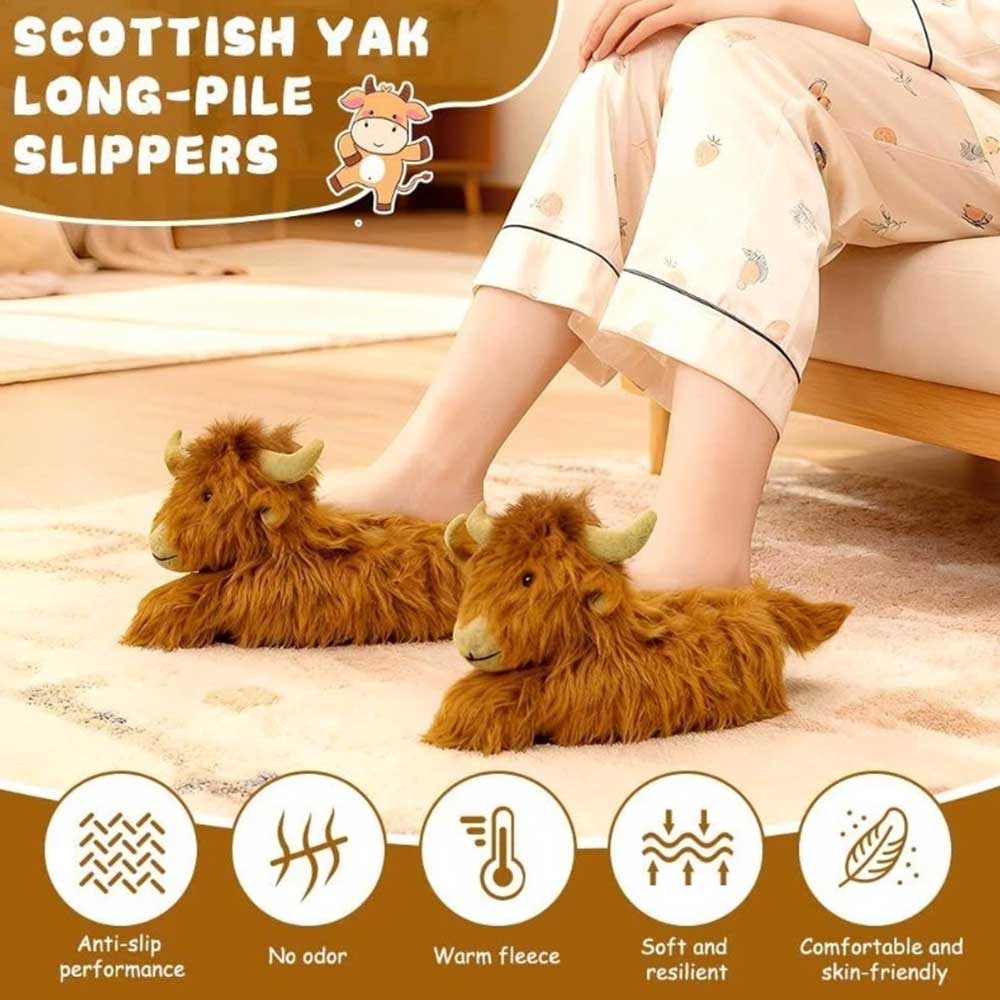 Highland Cow Slippers for Women - Novelty Fluffy Plush Warm Animal Slippers