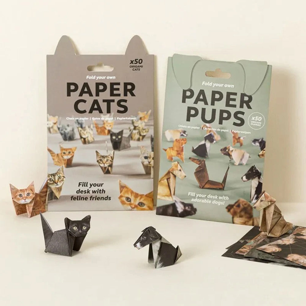 DIY Origami Paper Animals - 50 Sheets Pre-Printed Cat, Dog Craft Paper for 3D Figures