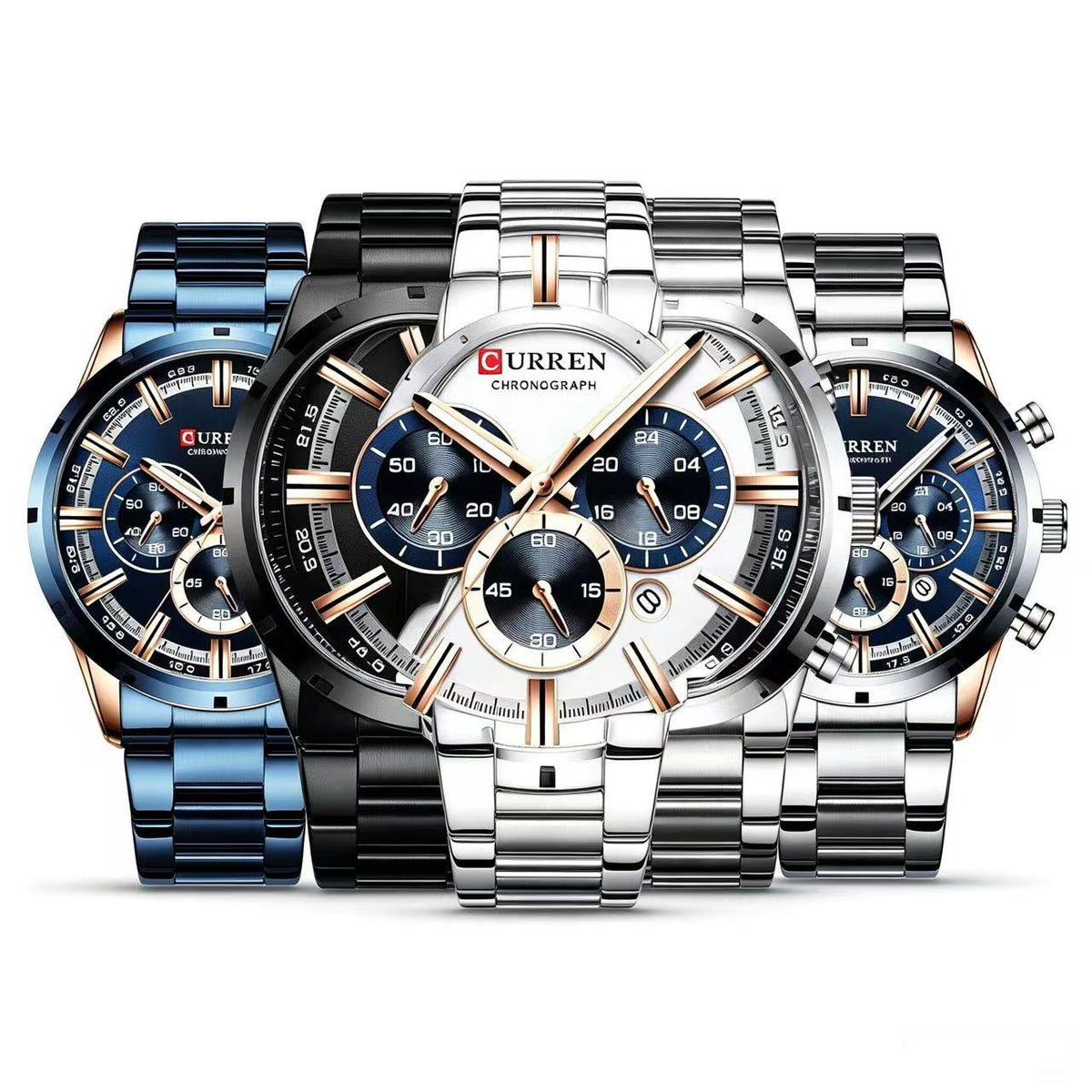 CURREN Men's Chronograph Watch – 6-Hand Multifunction Stainless Steel Sport Wristwatch