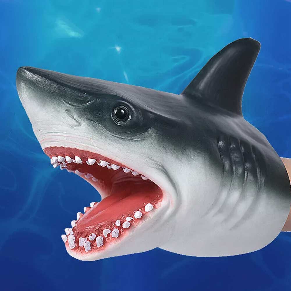 Shark Hand Puppet Handmade Stretchy Shark-Head Soft Animal Gloves Baby Kids Toys