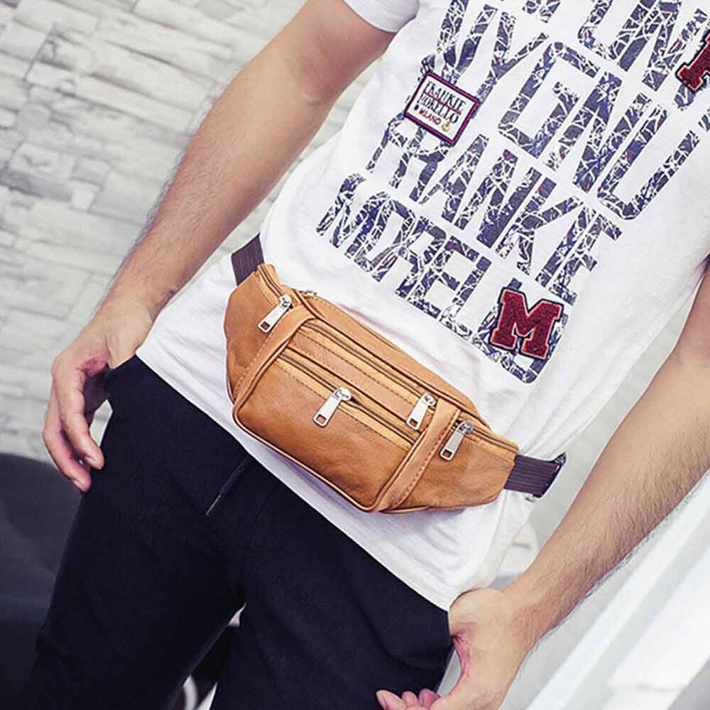 Money Pouch Sports Travel Waist Belt Wallet Bum Bag Leather Fanny Pack Unisex