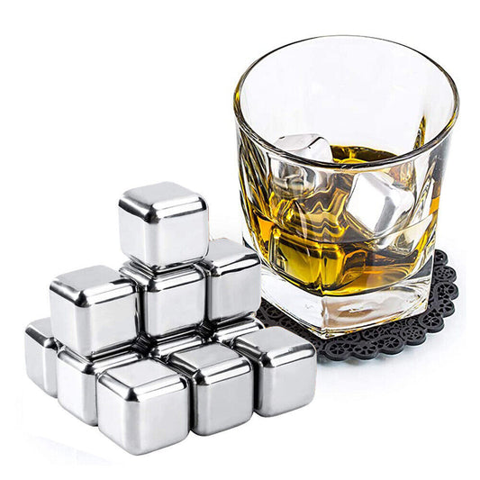Stainless Steel Ice Cubes Chilling Stones Rocks Reusable with Tong for Whiskey