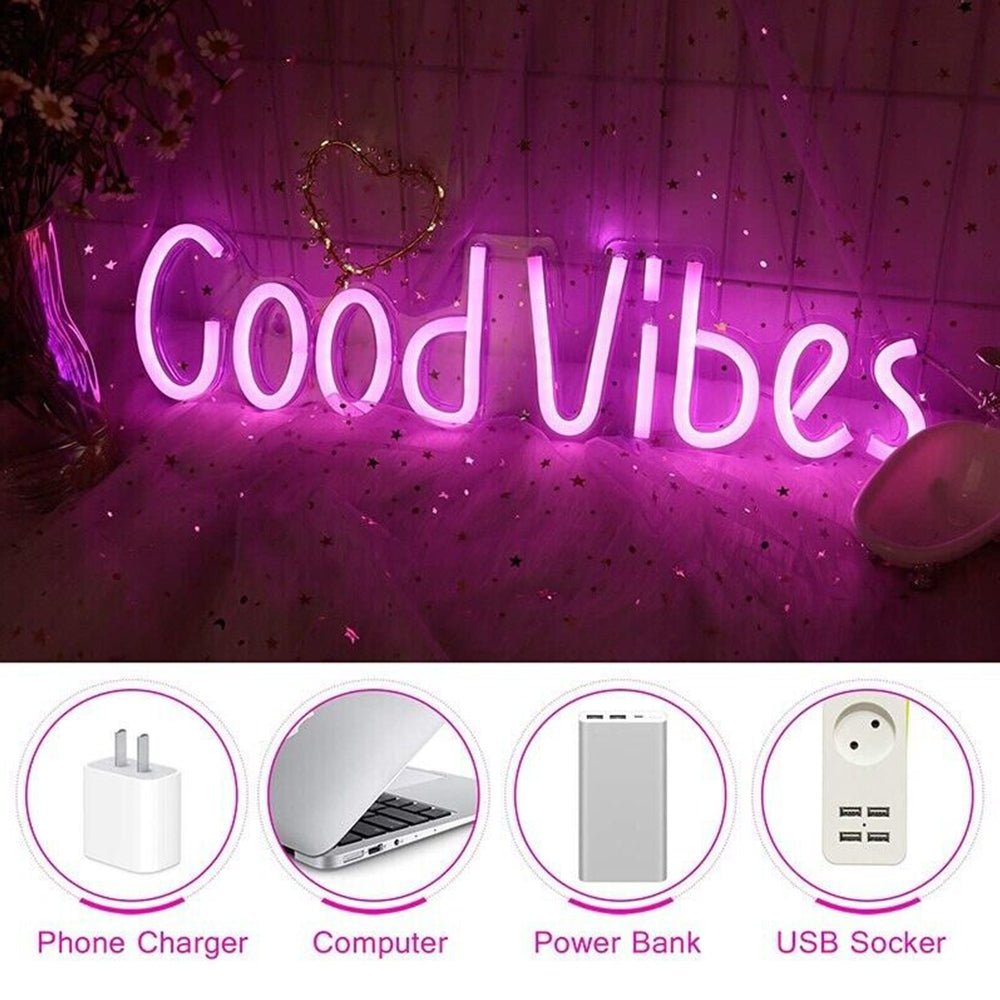 Good Vibes Neon Signs Neon Light for Décor Pink Light Bedroom Beer Bar Pub Hotel