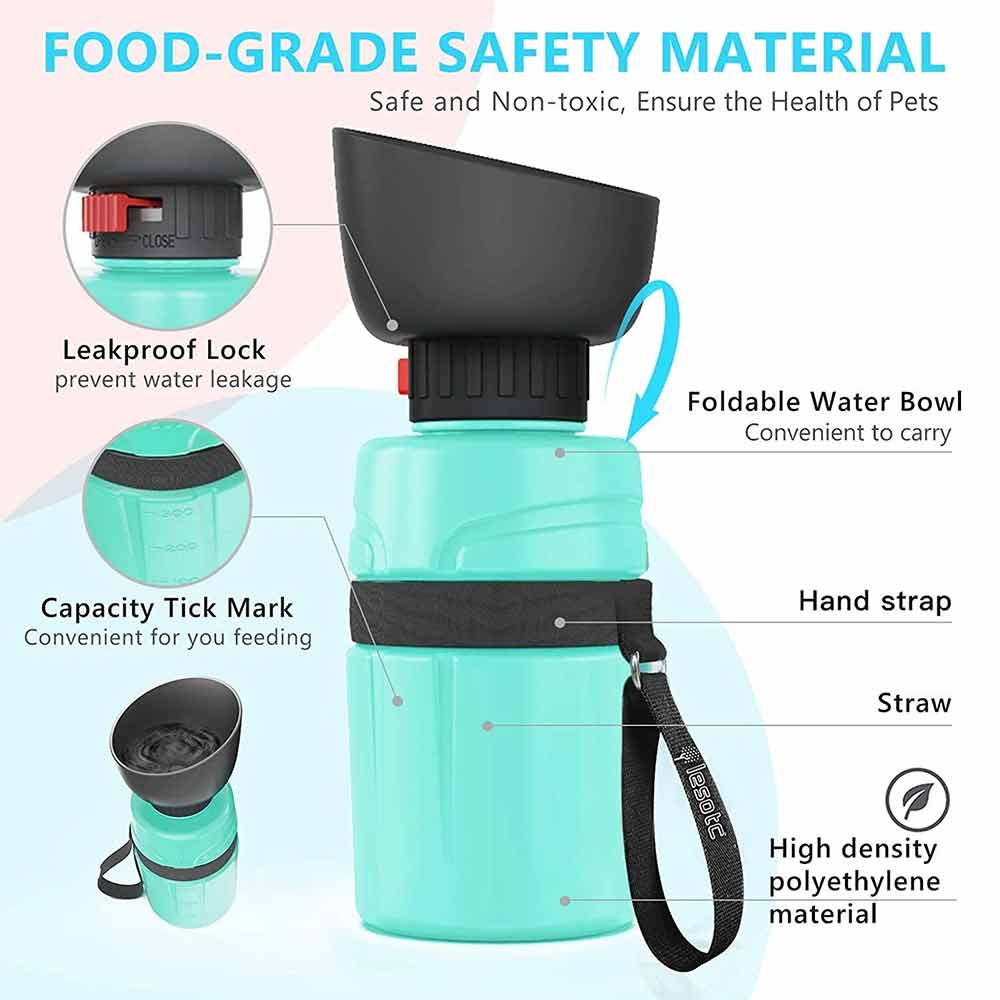 Portable Dog Water Bottle – 520ml Travel Dog Water Bottle with Foldable Bowl