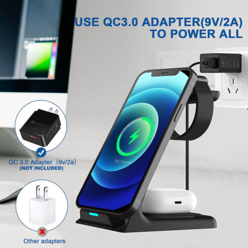 Wireless Charger Dock Station 3 in 1 For Apple Watch iPhone 13 12 11 XS air pods