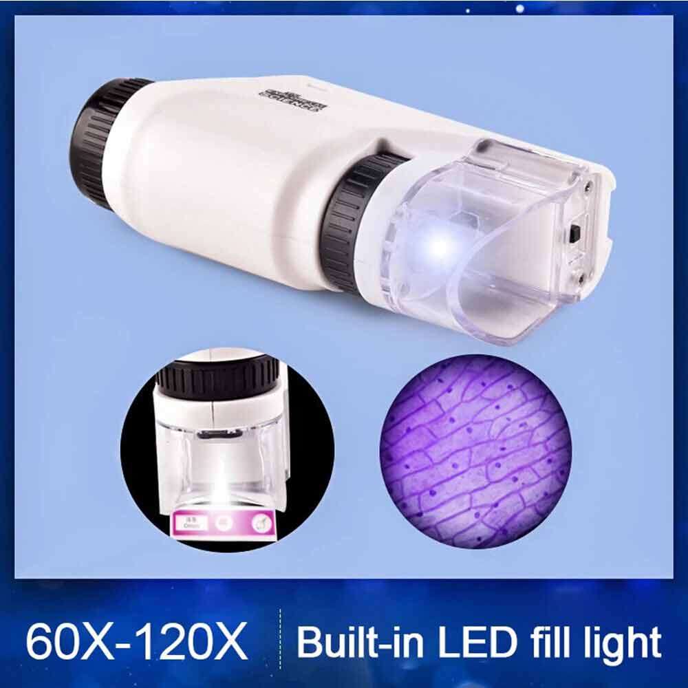 60X-120X Kids Pocket Microscope Handheld Magnification Lens with LED Lighted