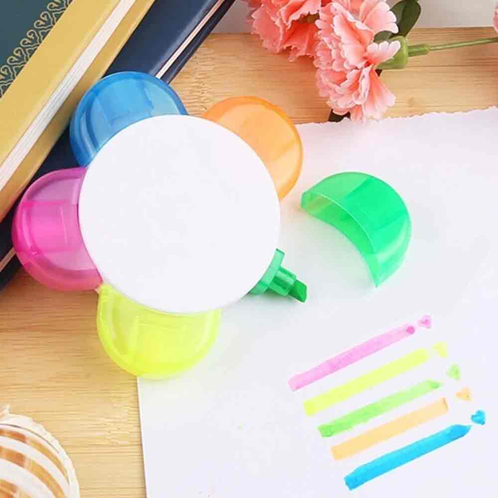 5-in-1 Flower Shaped Highlighter – Novelty Multi-Colored Stationery Art Pen for Craft