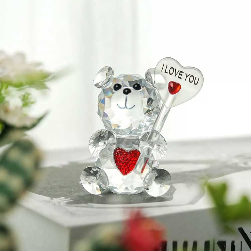 I Love You Sign Crystal Bear Figurine – Desktop Ornament, Guest Gift for Xmas