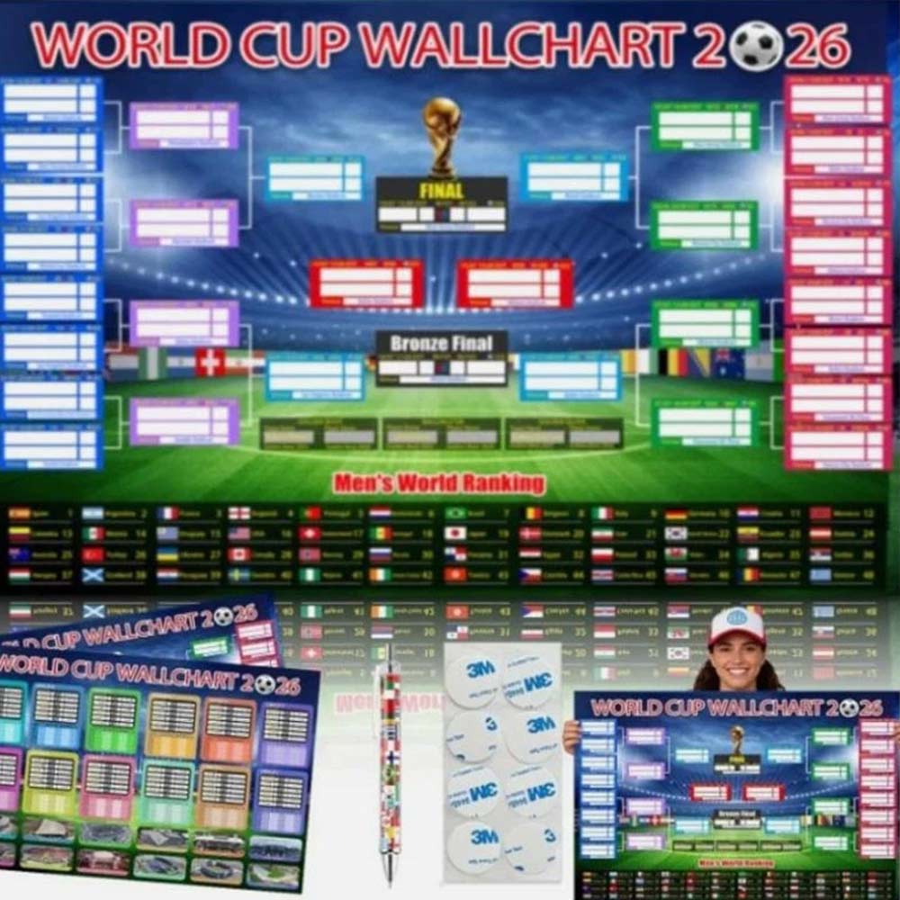 2026 World Cup Wall Chart – 2-Pack 87×58cm Foldable Football Schedule Poster