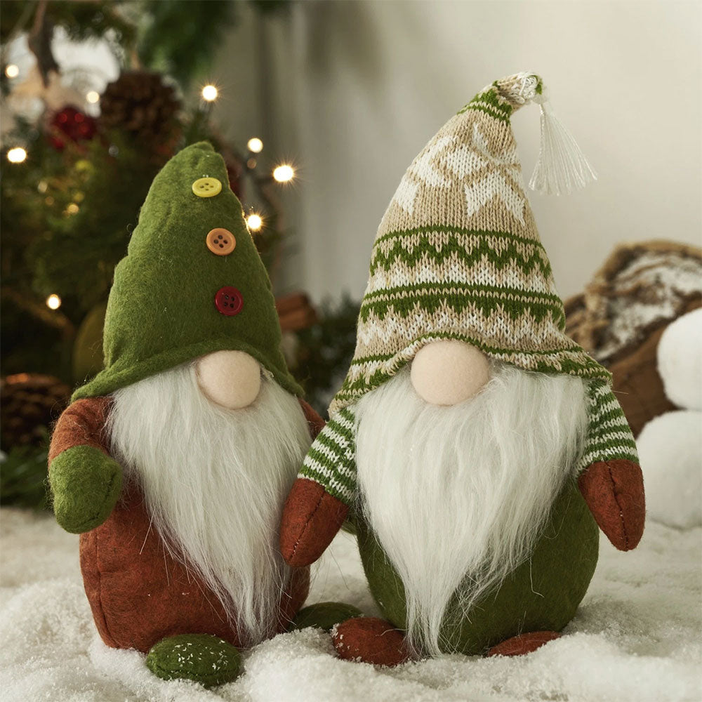 Set of 2 Christmas Gonks – Fluffy Bearded Festive Gnome Xmas Decor for Table