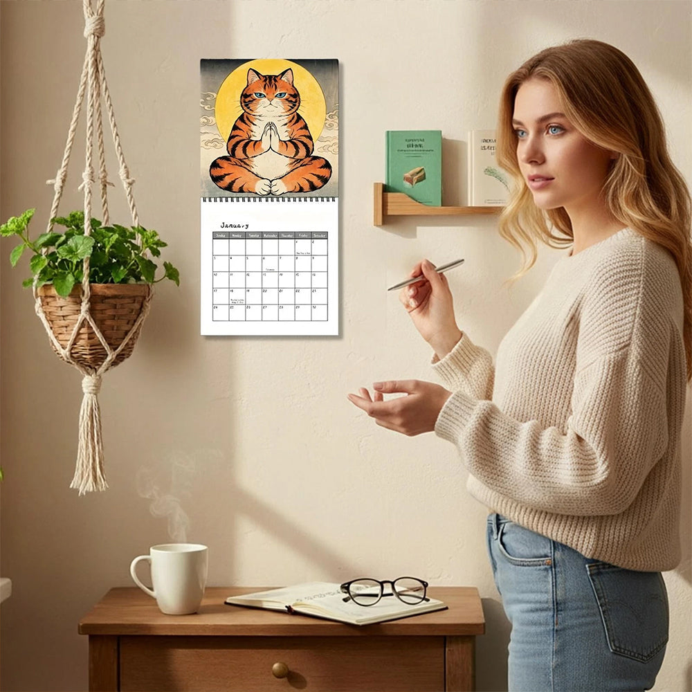 Cat 2027 Wall Calendar – Japanese Retro Cat Month-to-View Hanging Calendar