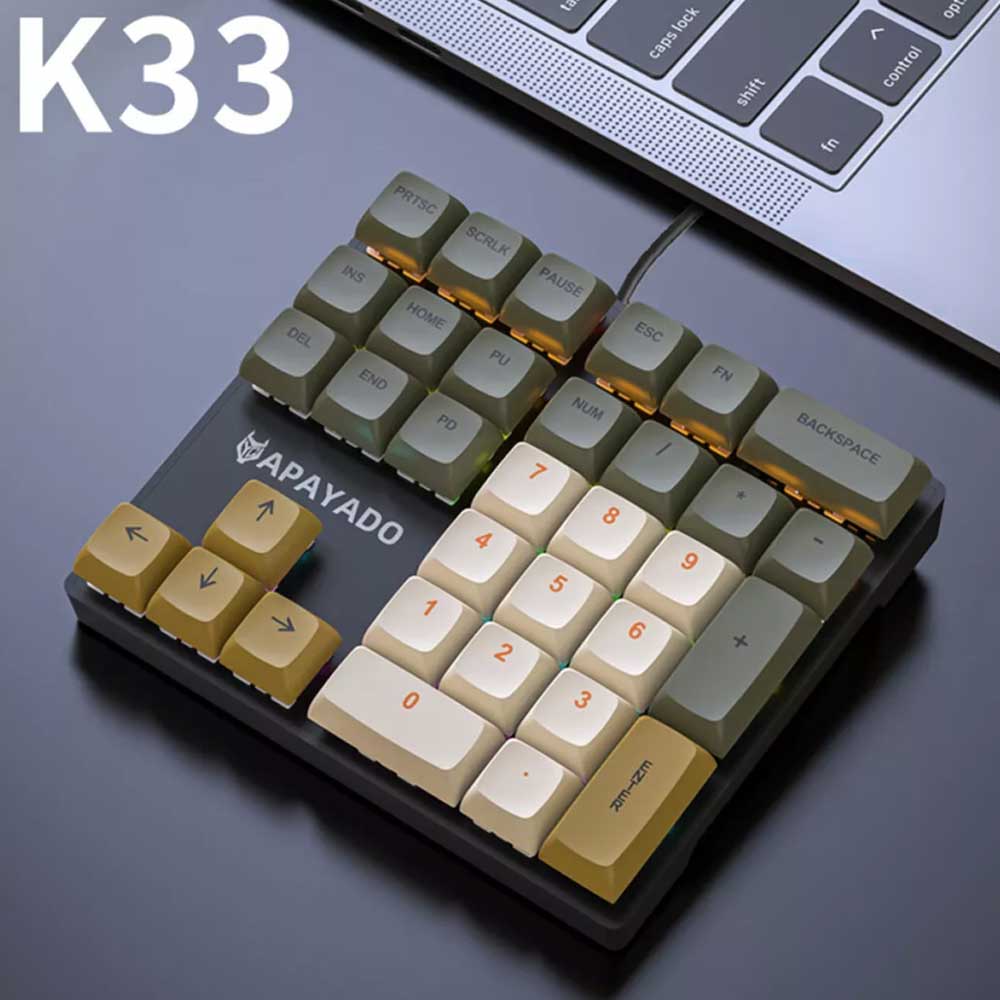 RGB K33 External Mini Keyboard 33 Key Left-Hand PBT Keycap Plug & Play Keypad