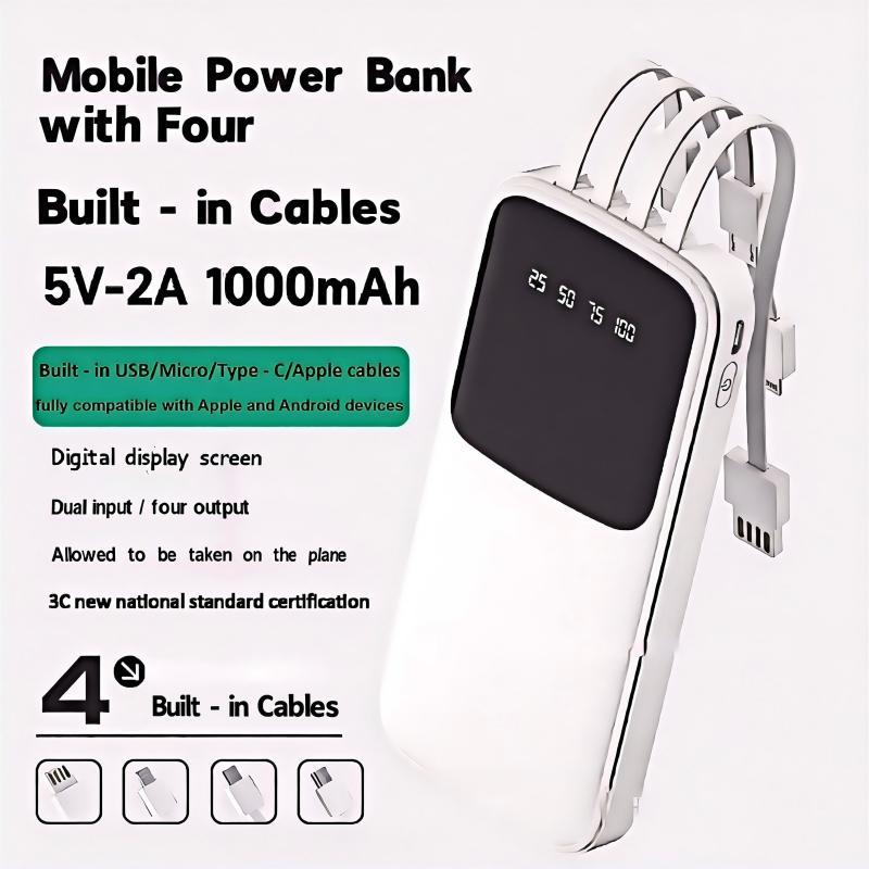 3C Certified Power Bank 10000mAh/20000mAh Slim Portable Charger Built-in Cable
