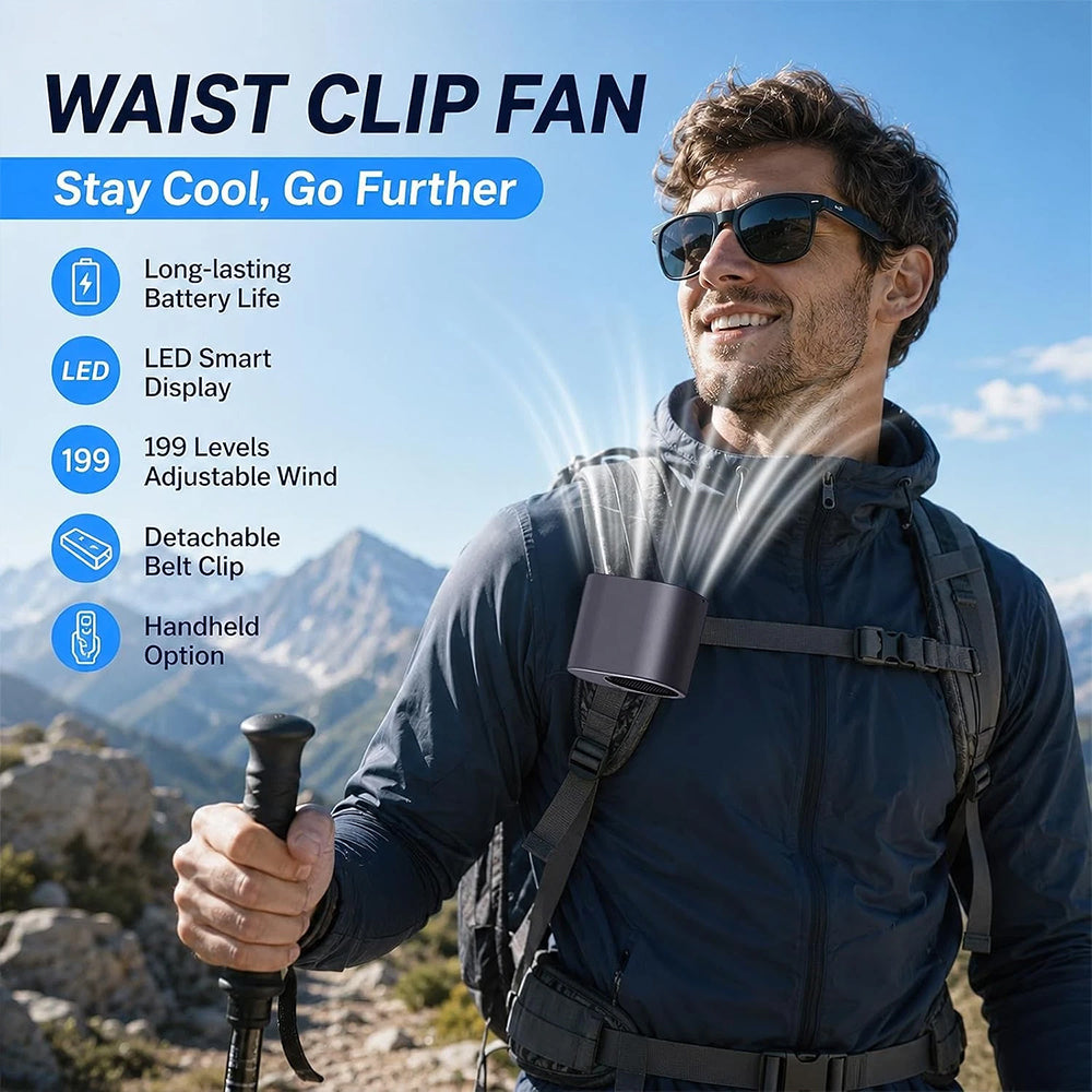 Car Clip Fan – 360° Rotation USB Air Conditioner Fan with LED Display, 2000mAh