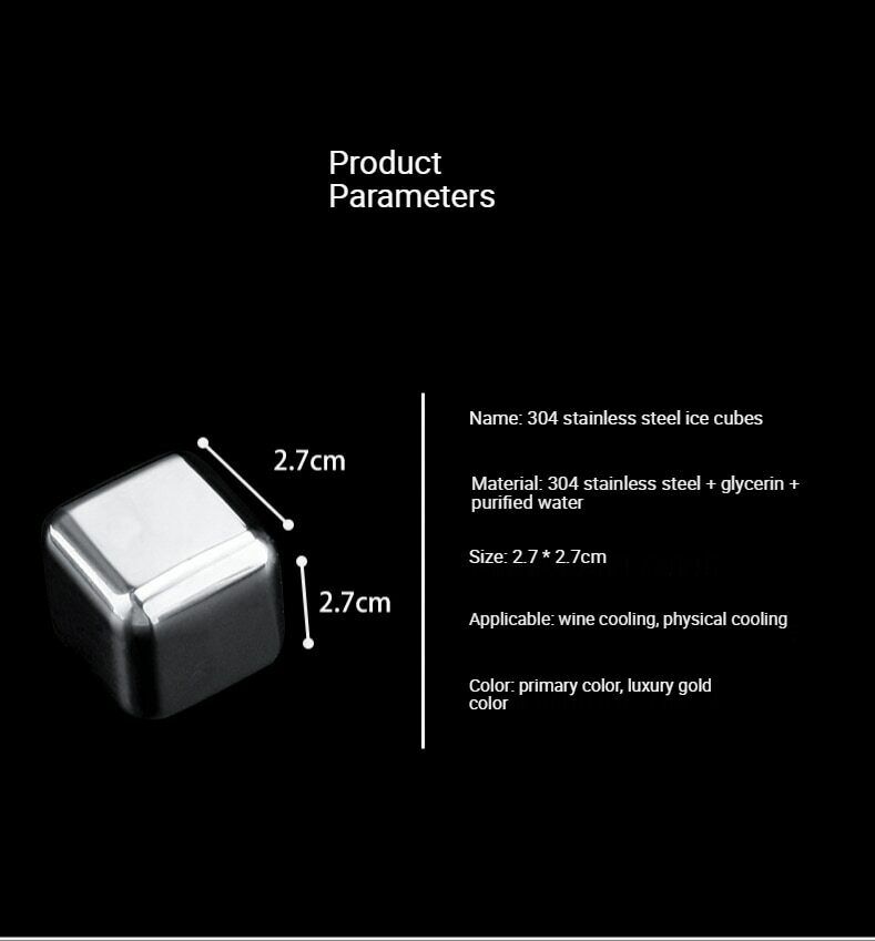 Stainless Steel Ice Cubes Chilling Stones Rocks Reusable with Tong for Whiskey