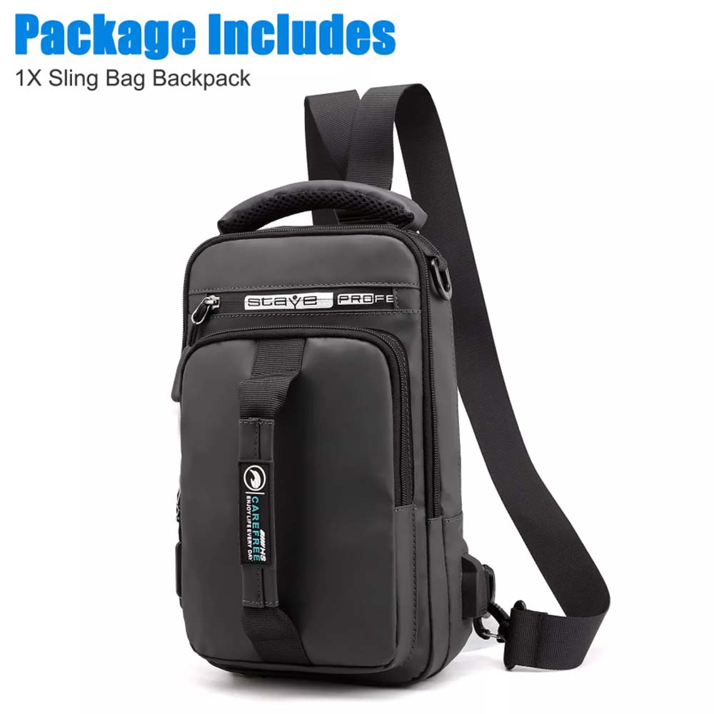 Men's Anti-Theft Sling Crossbody Backpack – Chest Shoulder Messenger Bag with USB Port