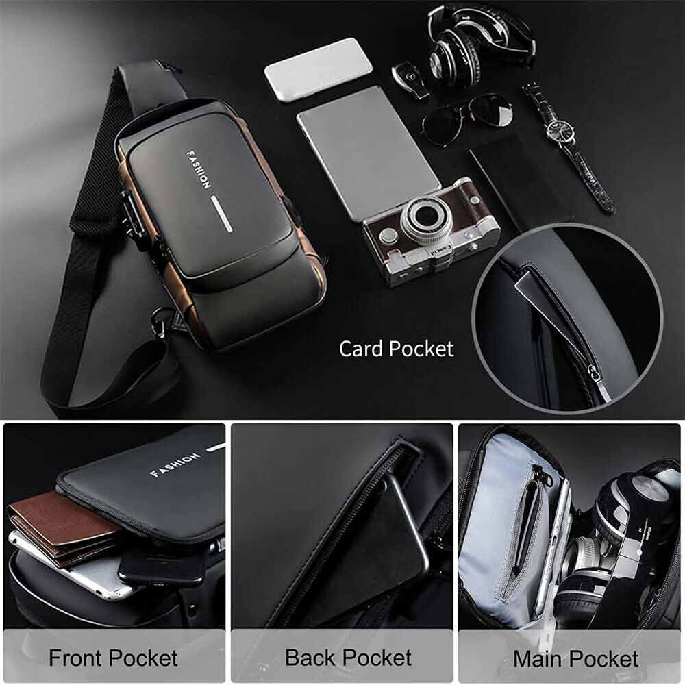 Men Sling Crossbody Bag Anti-theft Chest Shoulder Messenger Backpack USB Port