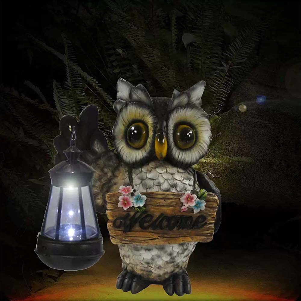 Solar Garden Owl Ornament with Light - Outdoor Welcome Decor for Patio & Garden