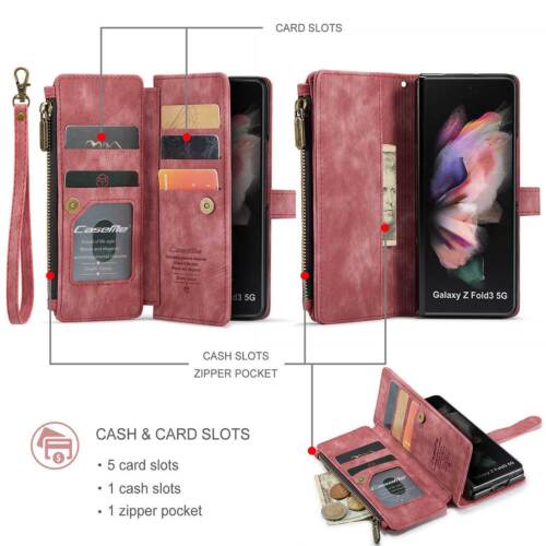 For Samsung Galaxy Z Fold3 / Z Fold4 Case Flip Leather Zipper Wallet Stand Cover