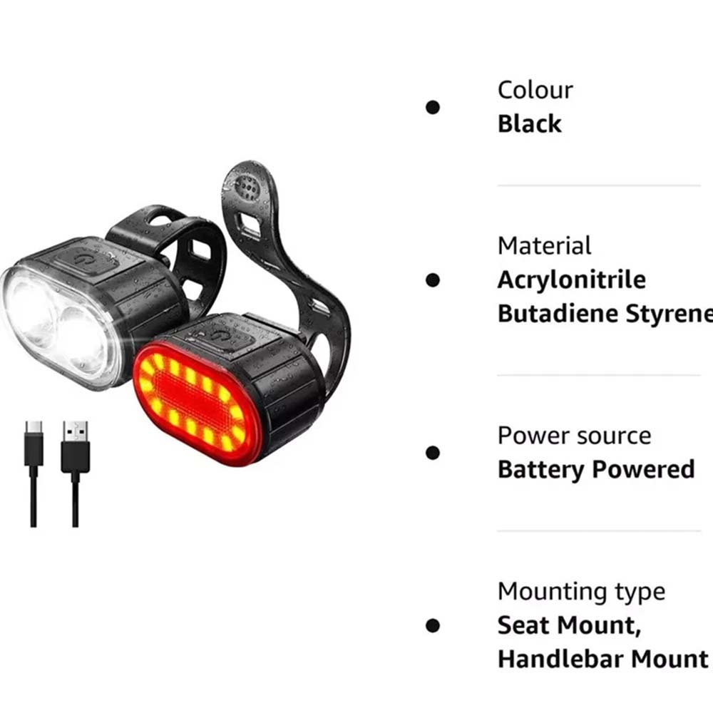 2PCS Super Bright Bike Light Set - Front & Rear LED Bicycle Lamps, Waterproof