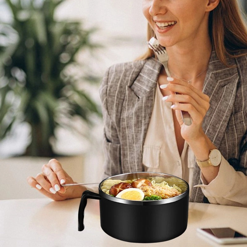 1200ml Large Capacity Instant Noodle Bowl – Black Microwaveable Ramen Cooker