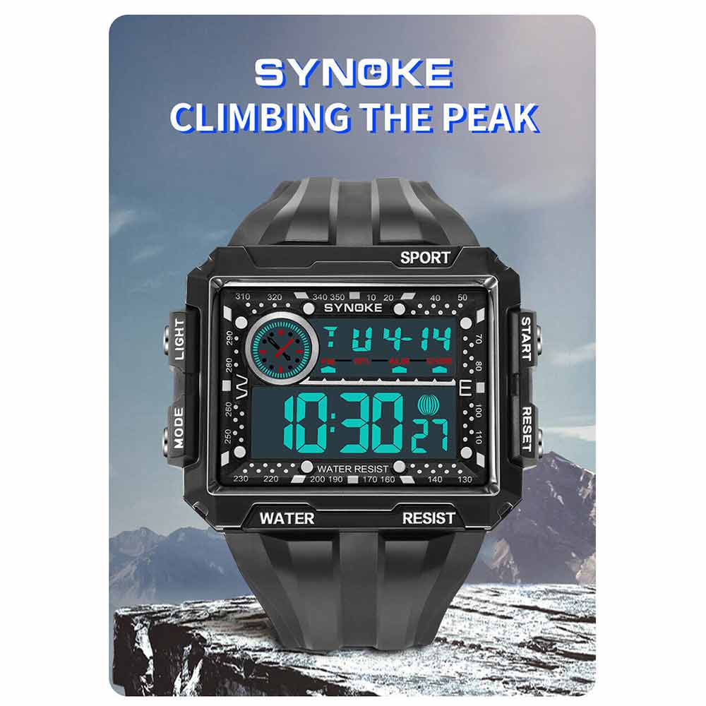 Men Sports Electric Watch Fashion Waterproof Shock Resist Large Screen Watch