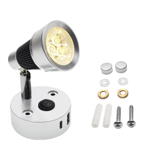 12V 24V Reading Light 3W LED RV Interior with USB & Type-C for Caravan Boat Lamp