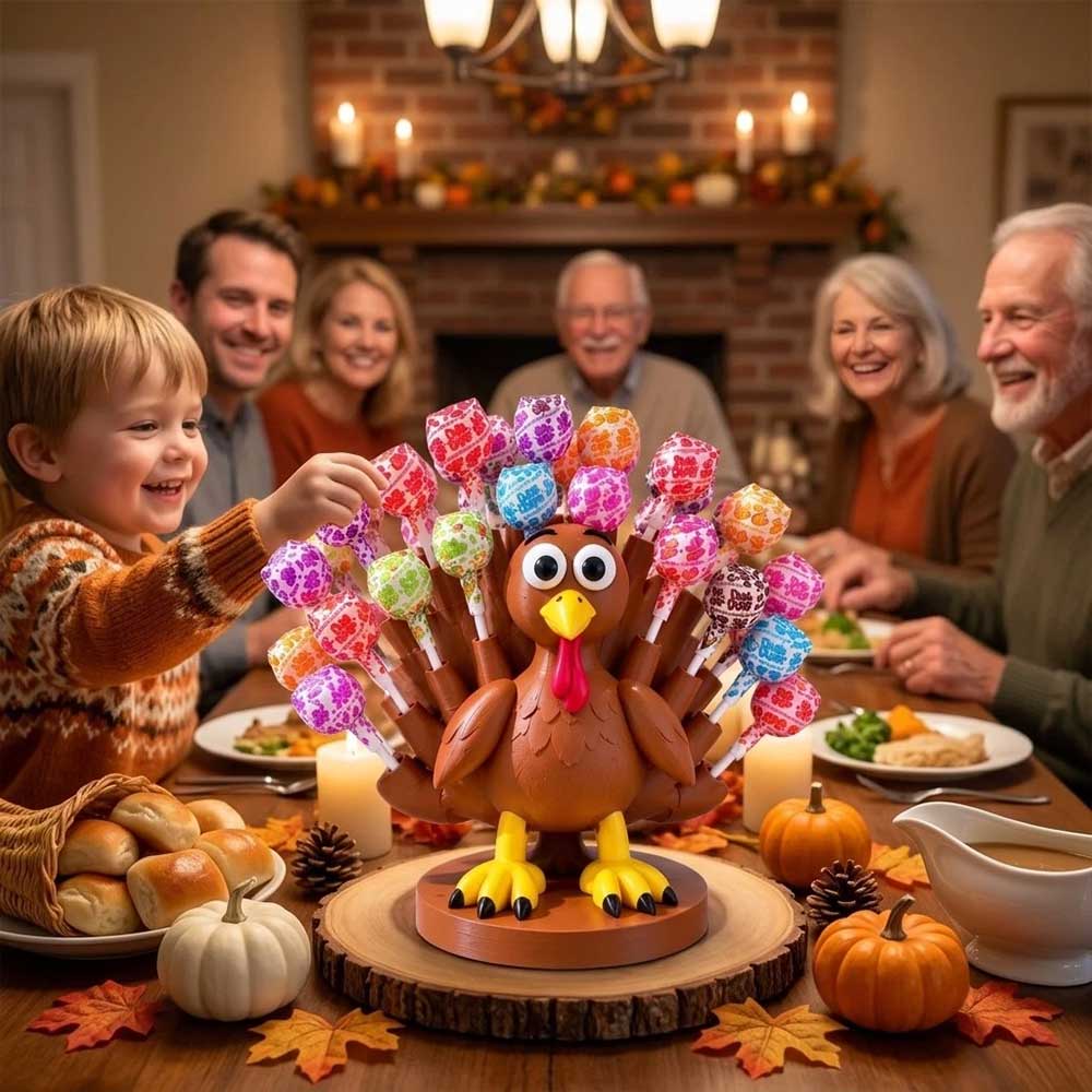 3D Turkey Lollipop Holder – Thanksgiving Candy Display Stand for Holiday Decor