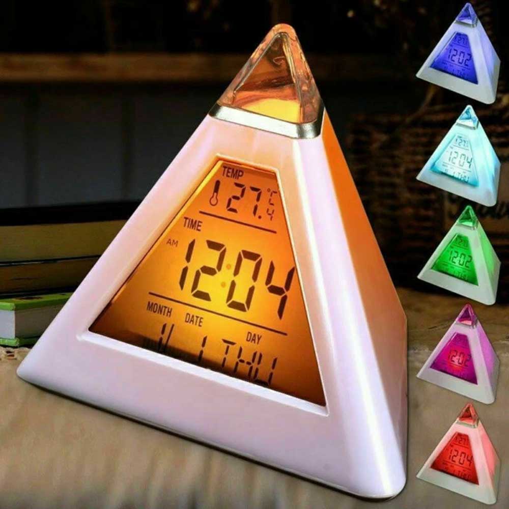 Pyramid LED Color Changing Alarm Clock Triangle Colorful Alarm Clock Gift