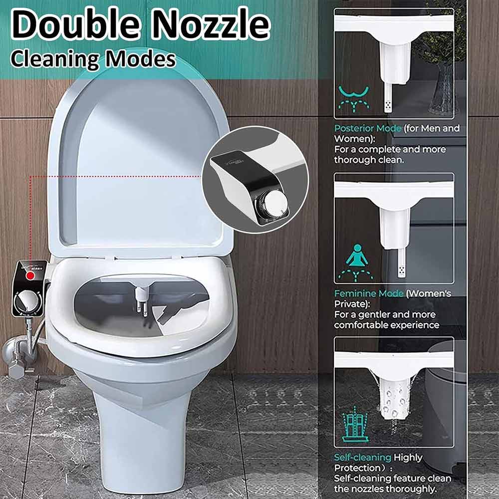 Dual Nozzle Hygiene Toilet Bidet Water Wash Clean Unisex Seat Attachment Sprayer