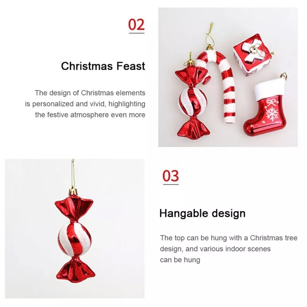 4Pcs Christmas Large Red & White Candy Hanging Pendant Ornaments Xmas Tree Decor