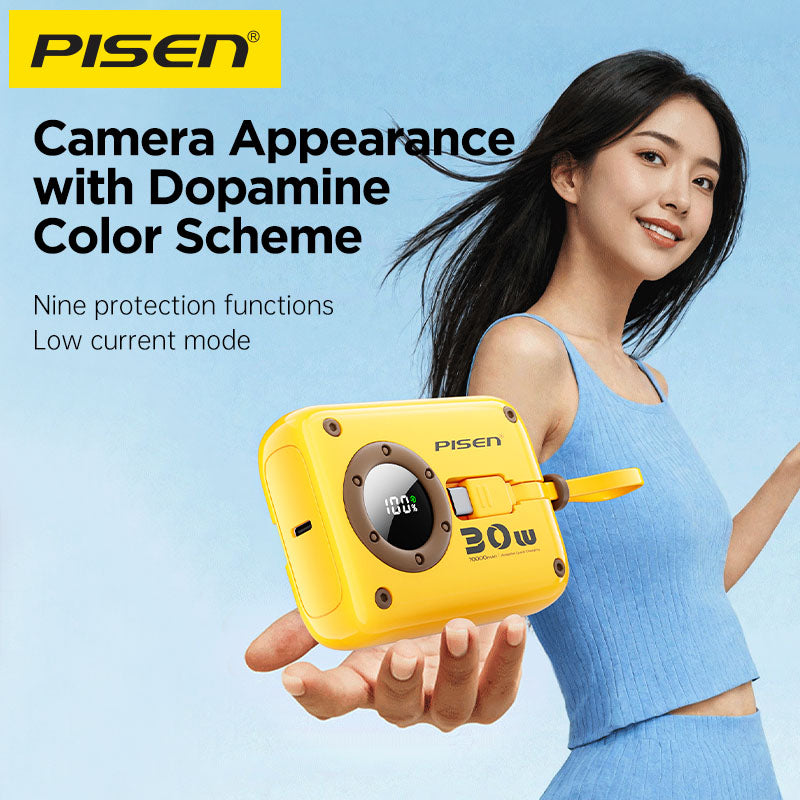 CCC Certified Pisen PowerPix 10000mAh Power Bank - 30W Built-in Dual Cables